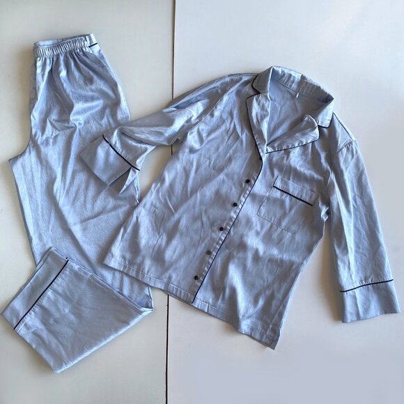 George Blue Satin Traditional Pyjamas SET Lingerie Size 6 - Picture 2 of 9
